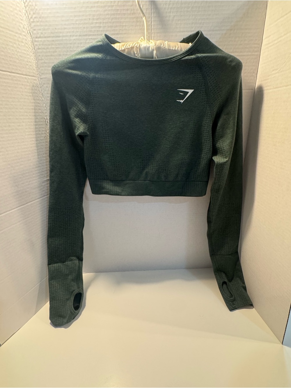 Gymshark Dark Green Long-Sleeve Cropped Workout Top